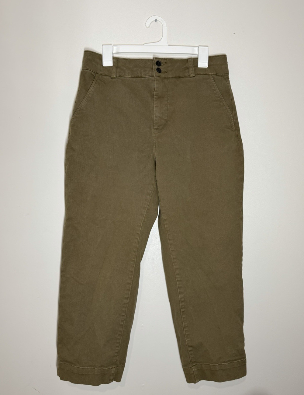 Everlane Chino Straight Leg Crop Pants Womens 12 Green High Rise Twill Trousers